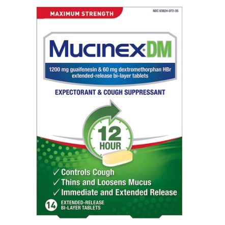 Giảm ho , Long đờm , Hen suyễn , Phế quản ,Ho tức ngực , Đau rát cổ họng, Mucinex DM Maximum Strength hour ,