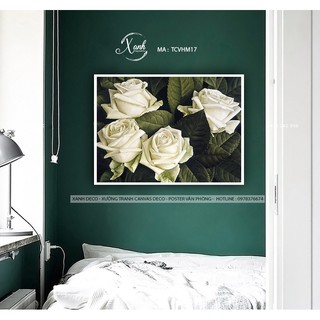 tranh canvas hoa hồng trắng trang trí sảnh chờ phòng khách