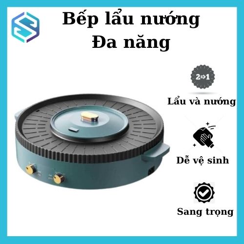 Bếp lẩu nướng đa năng bề mặt chống dính tiện lợi thông minh, Bếp lẩu nướng 2 in 1 phù hợp từ 5 đến 8 người ăn