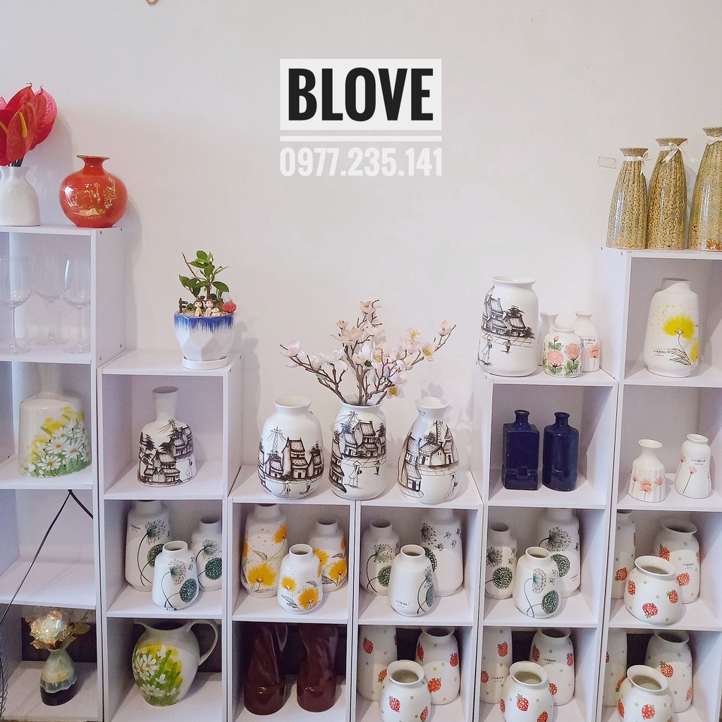 Quà tặng cao cấp,Bộ 3 bình hoa phố cổ,Gốm sứ bát tràng vẽ tay thủ công, Trang trí nhà cửa,decor cực xinh