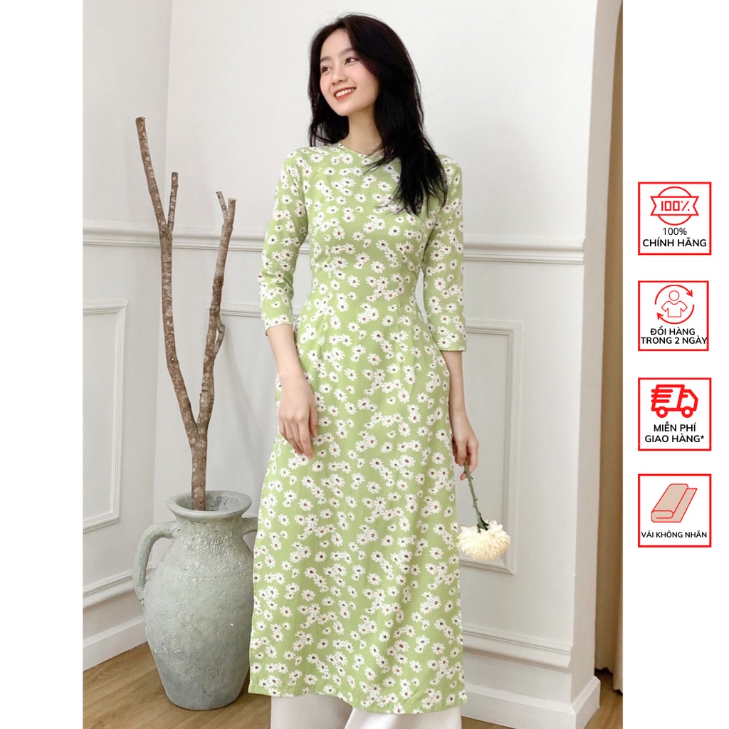 Áo Dài FOR HER Hoa Cúc Xanh Lá AD01573