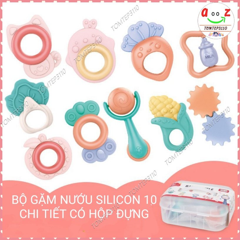 Xúc Xắc Gặm Nướu 10 Chi Tiết Có Hộp Đựng - Bộ Đồ Chơi Cao Cấp Không BPA An Toàn Cho Bé