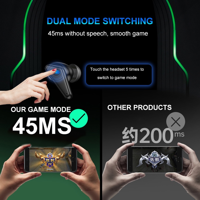 Tai nghe gaming k15 bluetooth không dây điều khiển cảm ứng chất lượng cao 5.0 TWS có đèn led siêu đỉnh