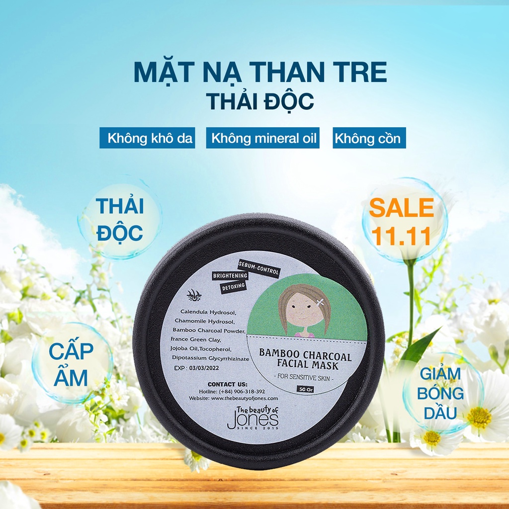 Mặt nạ da mụn nhạy cảm từ than tre hoạt tính The Beauty of Jones