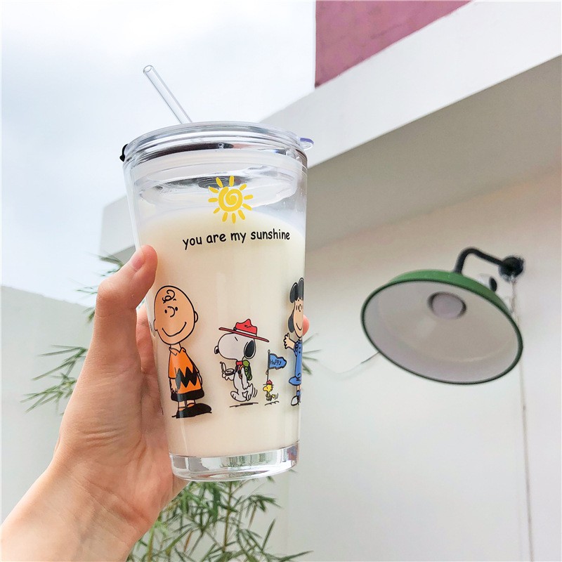 Cốc, Ly Thủy Tinh Uống Trà Cafe Snoopy You are my Sunshine