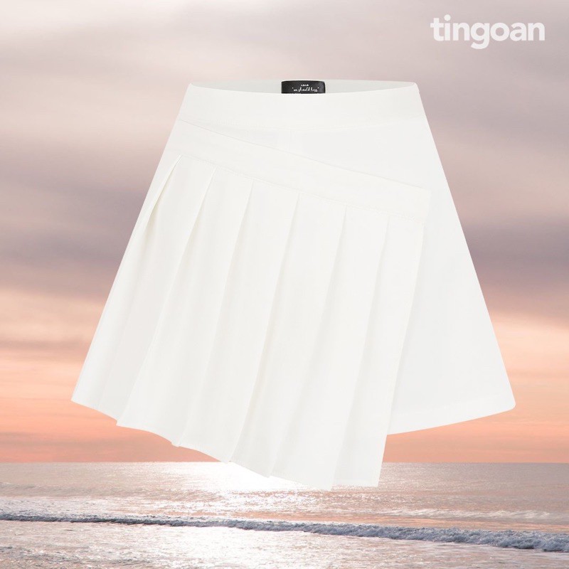 [Mã WABRTN02 giảm 10% ]Quần váy cạp cao xếp ly vạt lệch trắng tingoan SNEAKY SKIRT/WH