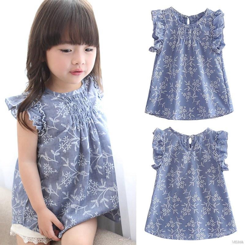 Đầm xòe họa tiết hoa lá xinh xắn cho bé gái