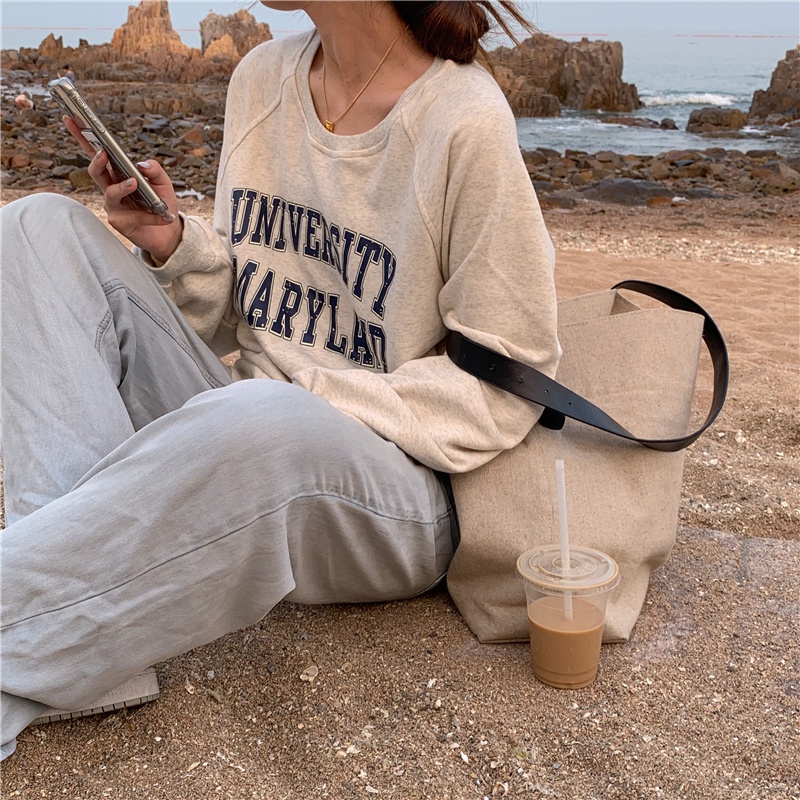 SUXI Áo Sweater Thể Thao Cổ Tròn Tay Dài In Chữ Thời Trang Xuân Thu Cho Nữ