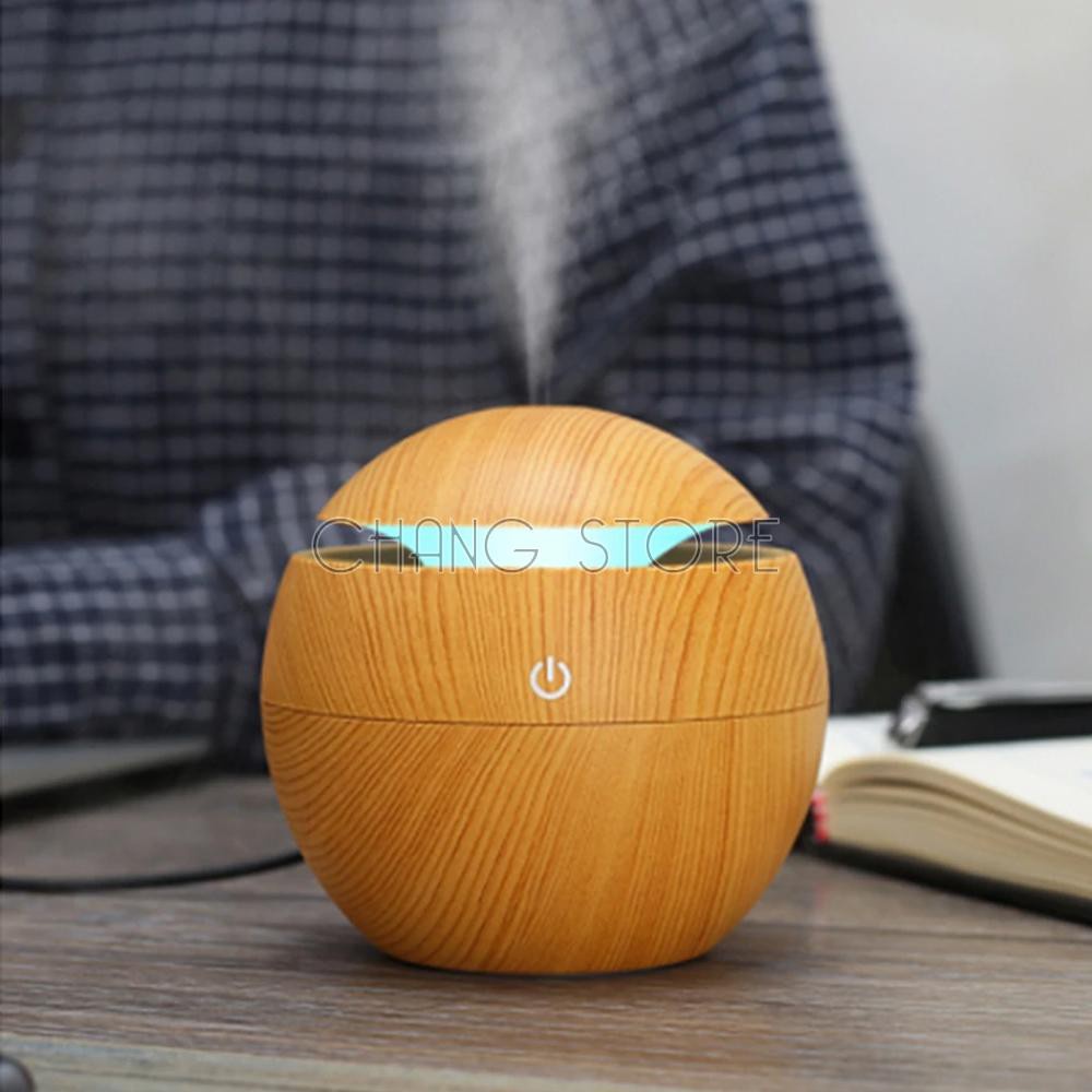 Máy phun sương tạo ẩm, máy khuếch tán tinh dầu vân gỗ cổ thấp + Tặng kèm 1 lọ tinh dầu 10ml thiên nhiên