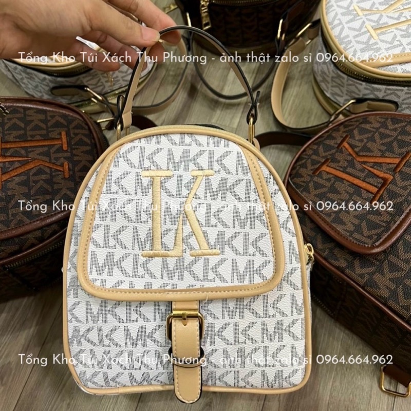 Balo nữ - balo dáng bầu đứng hoạ tiết chữ MK nhỏ gọn siêu xinh (ảnh thật shop chụp)