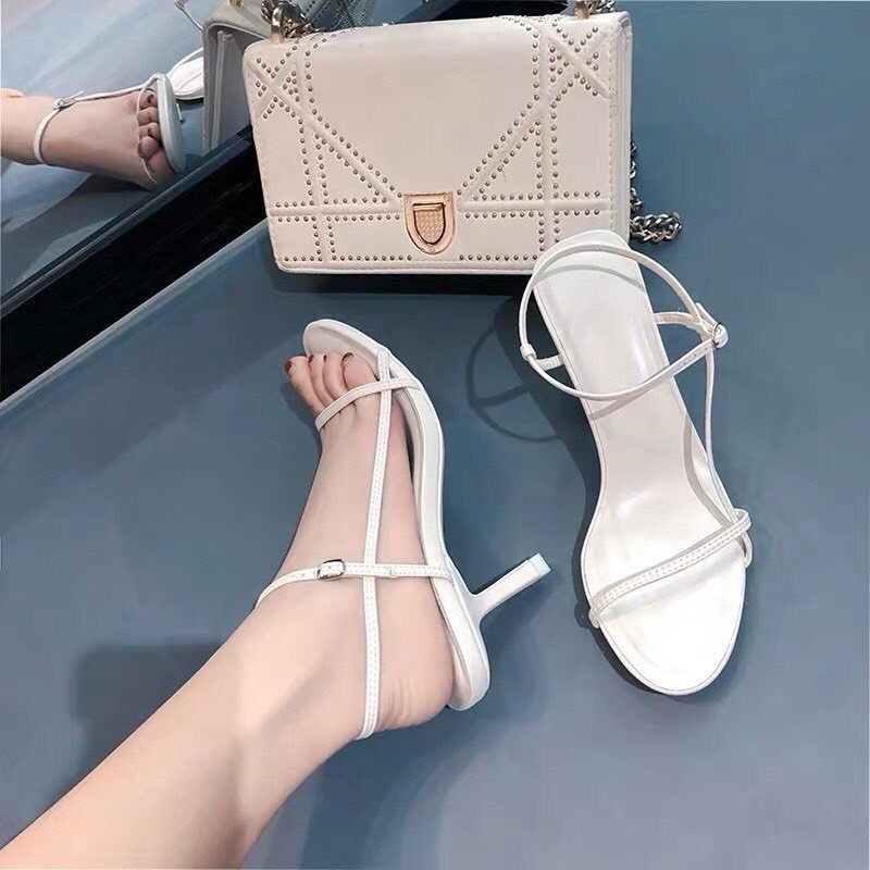 Giày sandal cao gót quai mảnh dọc gót nhọn 4-5p dễ đi kiểu công sở thanh lịch
