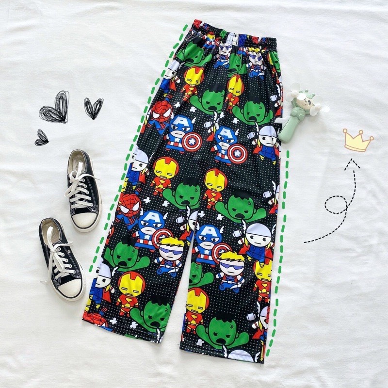 [Mã SKAMFSW175 giảm 10K đơn 50K] Quần dài ống rộng unisex quần thun hoạ tiết hoạt hình cartoon pant SIB035