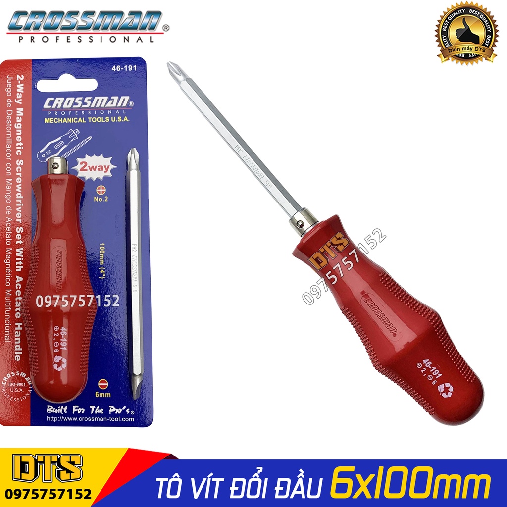 Tô vít 2 đầu cao cấp 6x100mm CROSSMAN 46-191, tua vít dẹp và bake trở đầu thép CR-V siêu cứng đầu hít nam châm vĩnh cửu