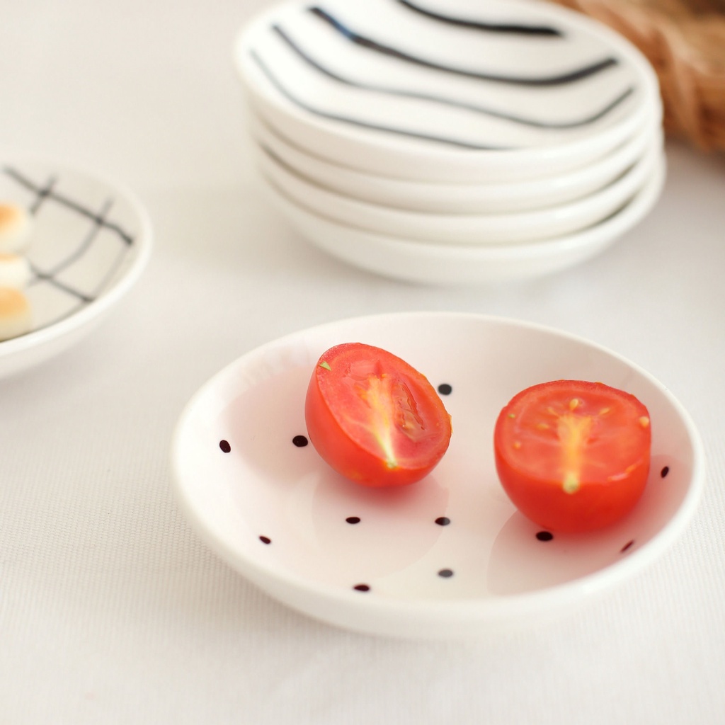 Bộ 3 Chén Đĩa Sứ Đựng Nước Chấm Kiểu Nhật Bản In Họa Tiết Sáng Tạo