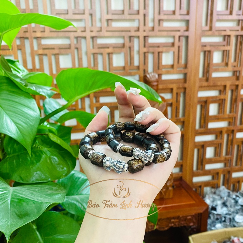 Vòng Tay Trầm Hương [ Chính Hãng ] Hạt Trúc Mix Bạc 925 Tự Nhiên 10 - 12mm Cao Cấp Quà Tặng Cho Nam Nữ - Sánh Trúc 925
