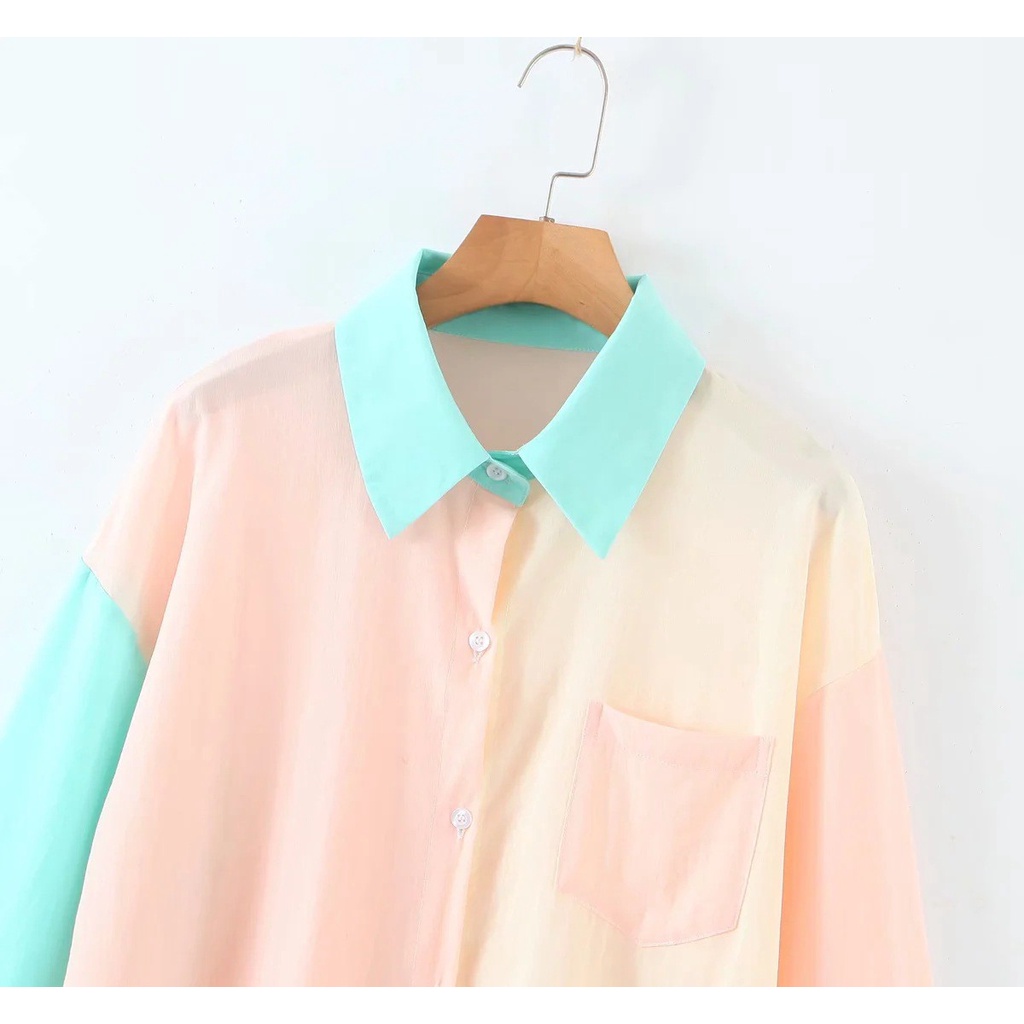 Áo Sơ Mi Dáng Rộng Màu Sắc Tương Phản Phong Cách Retro Pháp Thời Trang Mùa Hè 2021 | BigBuy360 - bigbuy360.vn