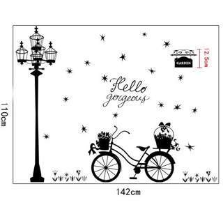 Decal dán tường cột đèn xe đạp  hello