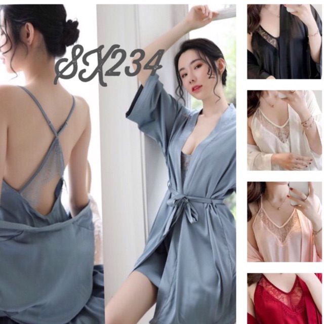 Váy ngủ sexy lụa satin cao cấp kèm choàng SX234 - (45-55 kg) _Kubull