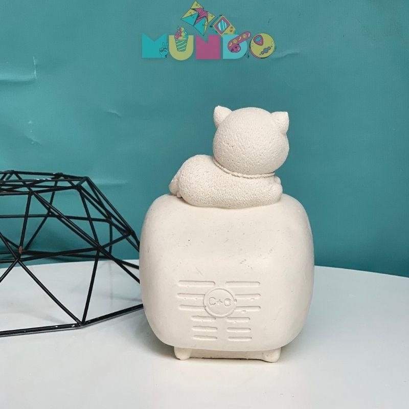 Tượng tô màu cao cấp (có màu cọ) chọn mẫu SIZE X MÈO LƯỜI TRÊN TIVI, tượng thạch cao MUNDO