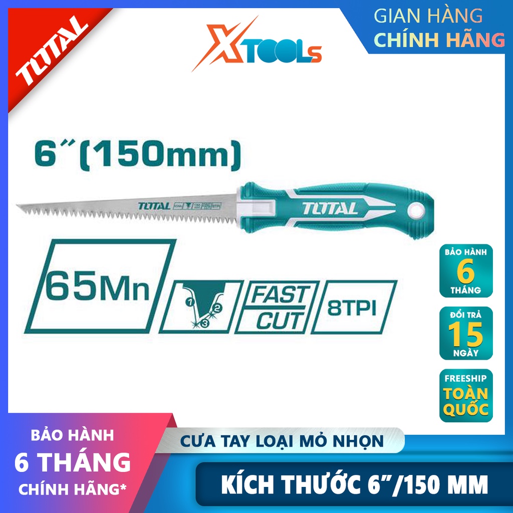 Cưa tay loại mỏ nhọn TOTAL THWBSW626 | dụng cụ cưa Kích thước 6 &quot;/ 150mm, Chất liệu Mn65, 8 răng/ 1 inch, răng mài chính