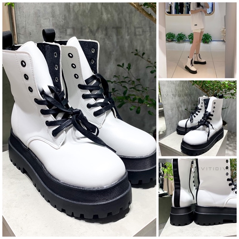 Giày boot trắng 0825 đế cao chất liệu da cao cấp dành cho nữ