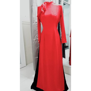 Áo dài Lụa trơn cao cấp - màu đỏ- Không nơ-cổ 3 phân