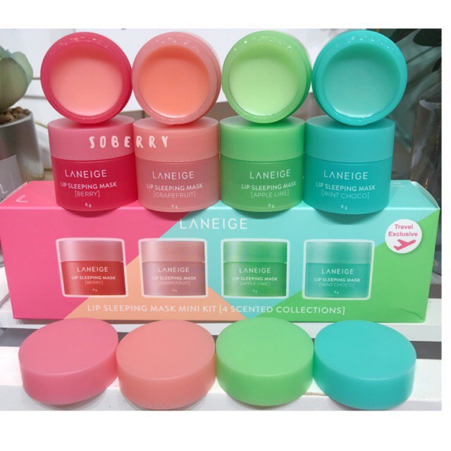 Set 4 Hũ Mặt Nạ Ngủ Cho Môi Laneige Lip Sleeping Mask Mini Kit (4 scented collections) 8g x 4