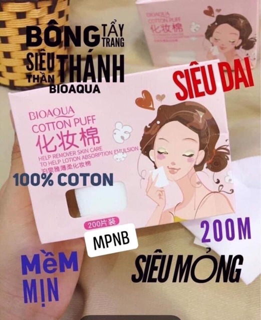 Bông tẩy trang 200 miếng Bioaqua hoàn toàn từ thiên nhiên, mềm mịn và dịu nhẹ với da