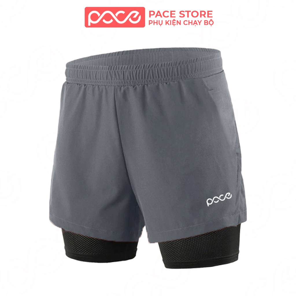Quần chạy bộ nam PACE RACING 2 lớp thoáng khí, thấm hút mồ hôi và khô nhanh, thoải mái vận động màu XÁM Q03