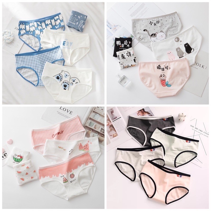 SET 5 Quần Lót Cotton Nữ Thông Hơi Kháng Khuẩn Hút Mồ Hôi Hoạ Tiết Dễ Thương Cute