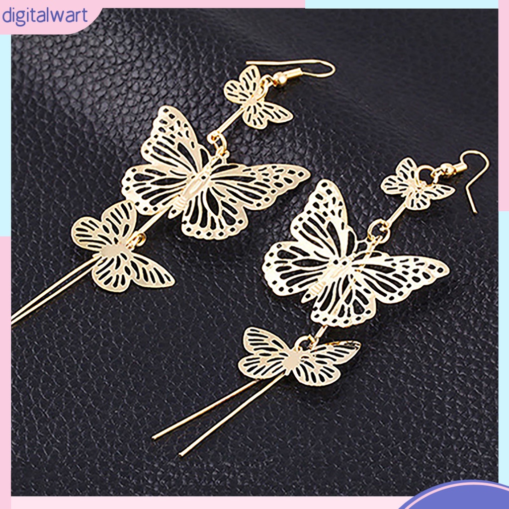 Cặp khuyên tai dài hình bướm mạ vàng/bạc cá tính dành cho nữ