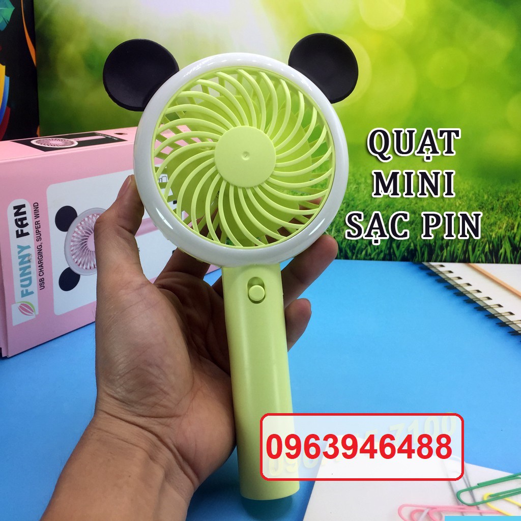 [Mã ELHA22 giảm 5% đơn 300K] Quạt Mini 3 Tốc Độ Gió, Có Đèn Led Chơi TikTok - Cực Dẹp - Tặng Kèm Pin Sạc