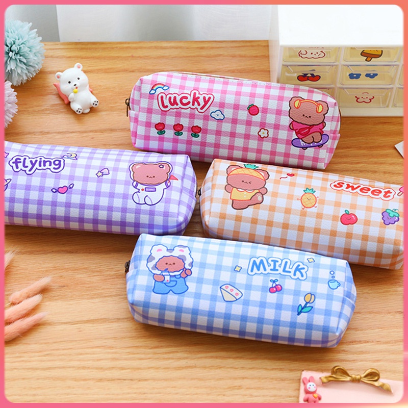 Túi Đựng Bút Kẻ Sọc Ca Rô Chống Thấm Nước Sức Chứa Lớn Cho Học Sinh Tiểu Học