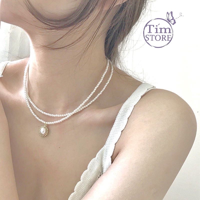Dây chuyền ngọc trai nhân tạo kiểu vintage TÍM STORE phụ kiện trang sức phong cách hàn quốc