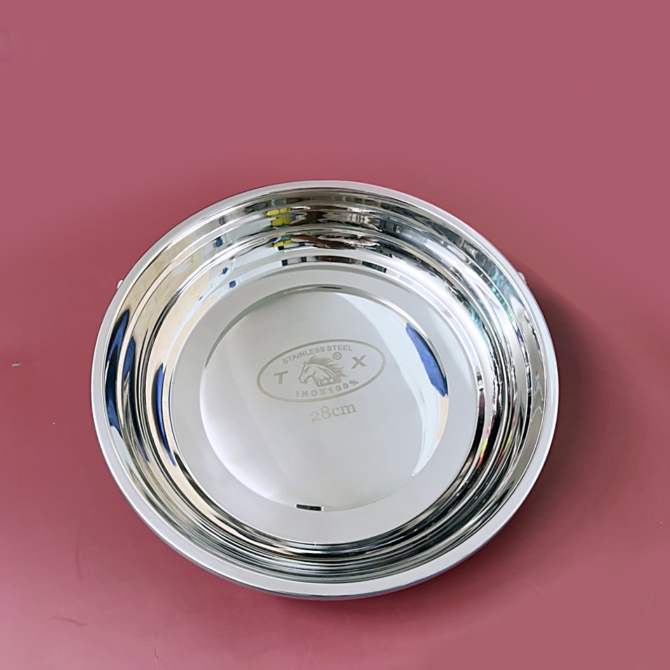 Khay Inox Tròn, Măm Inox Tròn Đựng Thực Phẩm Cao Cấp Hàng Dày Nặng Siêu Bền -T33