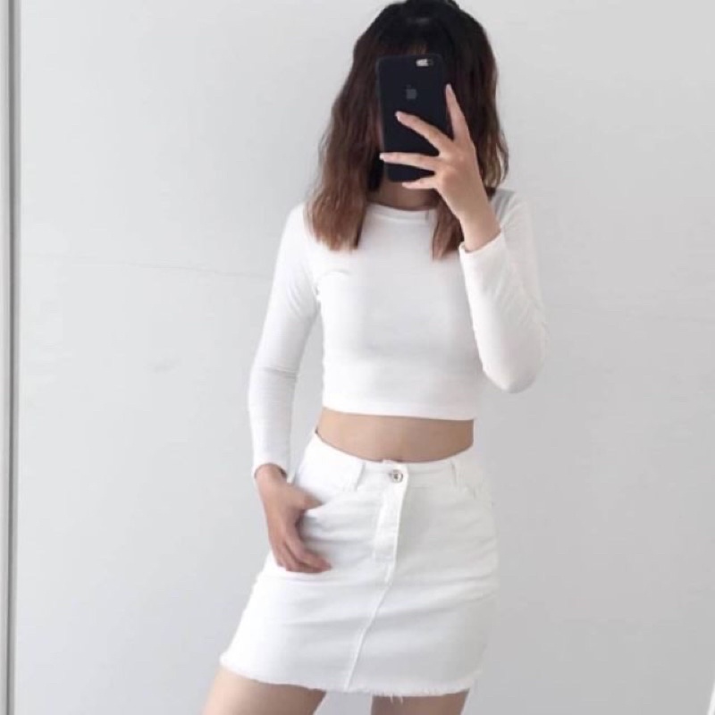Áo croptop nữ kiểu tay dài đen Phiong sg