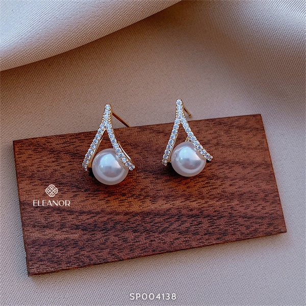 Bông tai nữ ngọc trai nhân tạo Eleanor Accessories đính đá cao cấp phụ kiện trang sức 4138