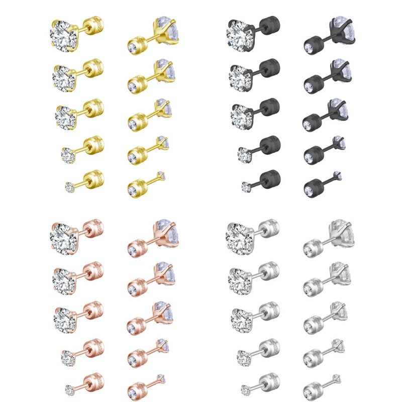 Bông Tai Đinh Tán Bằng Thép Không Gỉ Đính Đá Zircon Không Gây Dị Ứng