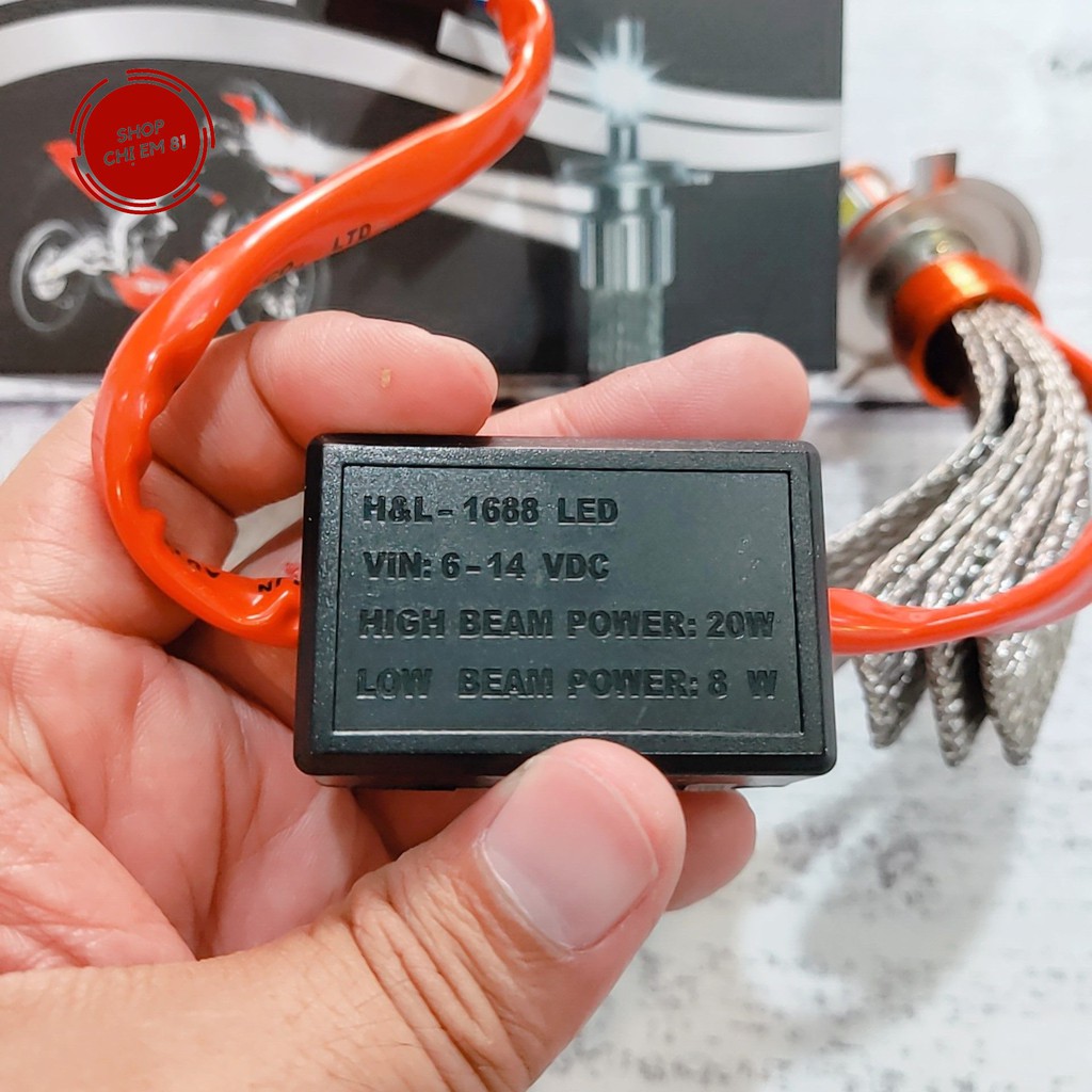 Đèn pha Led H4 SUOLIN râu tản nhiệt 3 tim ánh sáng trắng và vàng nhạt