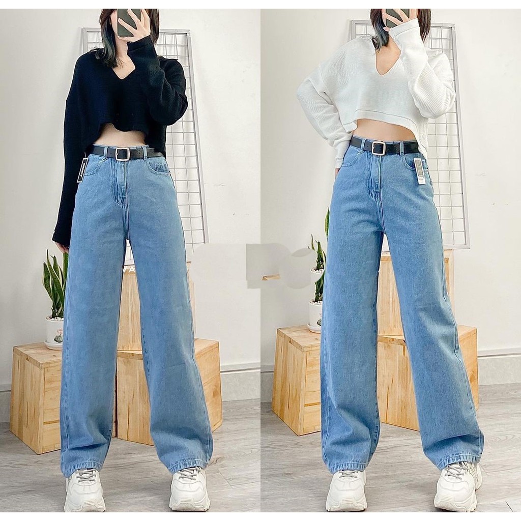 QUẦN JEAN ỐNG RỘNG NỮ LƯNG CAO MÀU XANH NHẠT CAO CẤP HADI ĐỦ SIZE S, M, L LAI CUỐN SIÊU THỜI TRANG CỰC KÌ ĐẲNG CẤP