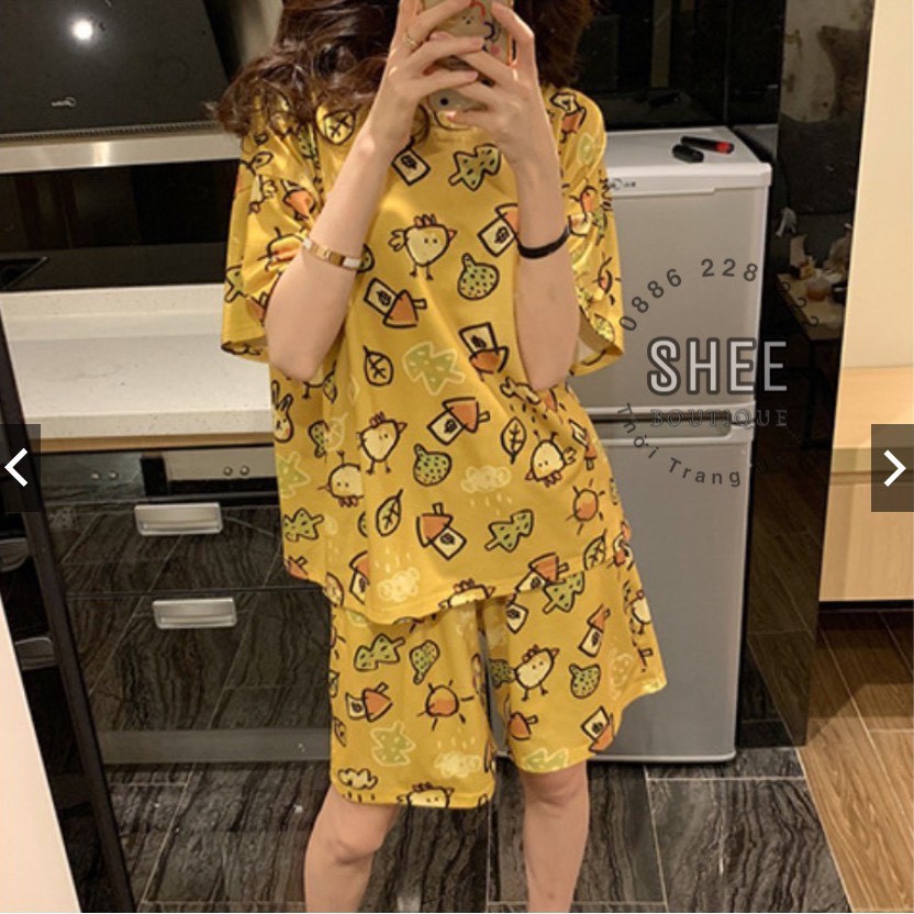 Bộ Đồ Mặc Nhà Cho Nữ Cộc Tay Pijama Cotton Nhiều Họa Tiết, Bộ Ngủ Nữ Phom Rộng Mát Mẻ | BigBuy360 - bigbuy360.vn