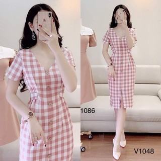 *ĐẦM THIẾT KẾ NỮ. ❣️FREESHIP❣️ĐẦM SỌC CARO MYMY THĂT EO CỔ TM