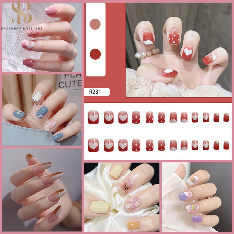 [Sshiny B &amp; s] Hộp 24 Móng Tay Giả/ Hộp Gel Có Sẵn Thời Trang, Thời Trang, Chống Thấm Nước, Nhiều Mẫu Khác Nhau Để Chọn Lựa