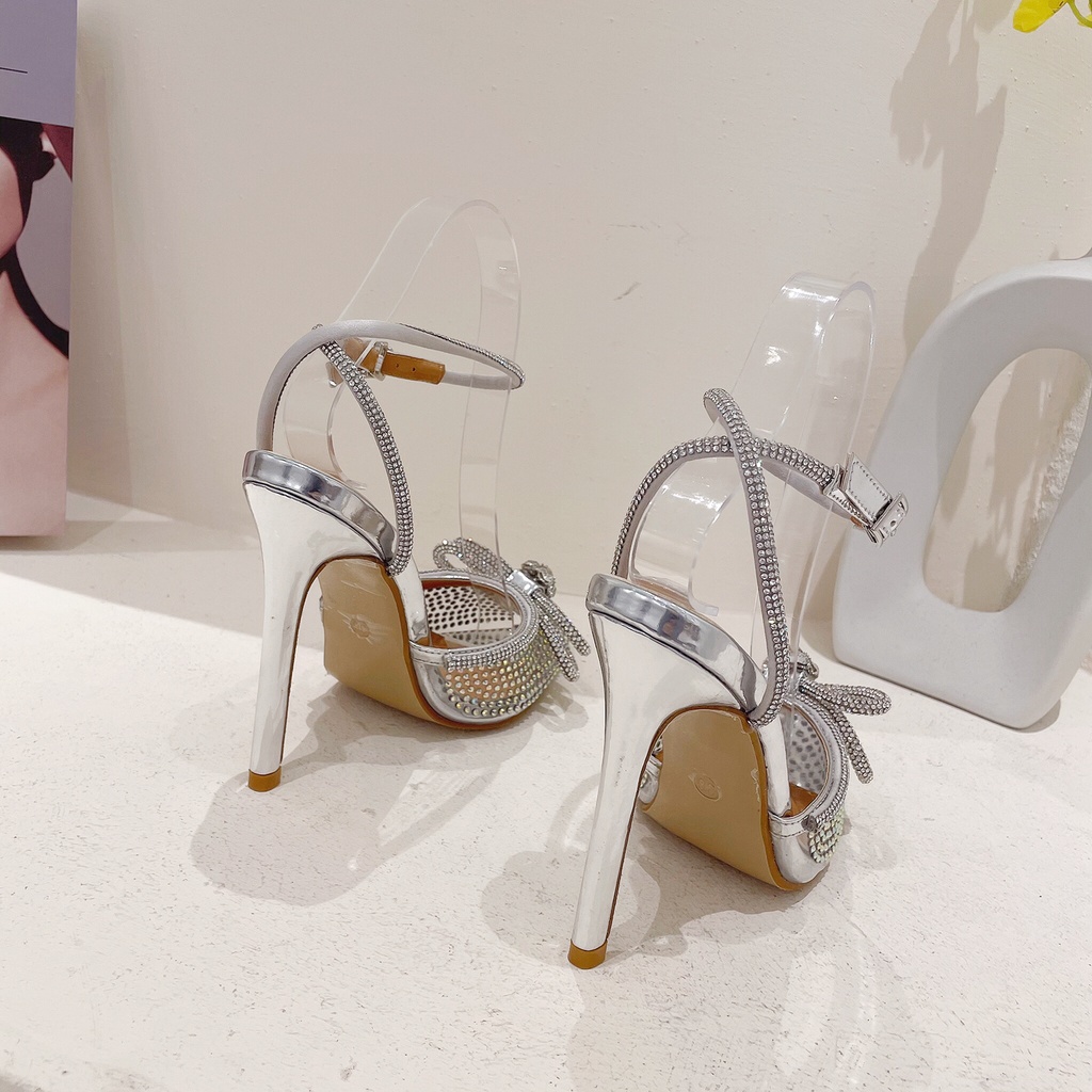 Sandal Cao Gót Mũi Nhọn Đính Nơ Xinh Xắn Thời Trang Dành Cho Nữ / Size 35-42