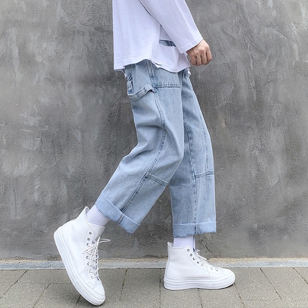 Quần bò suông ống rộng nam nữ có dây trang trí g286 2022 Pon.mens