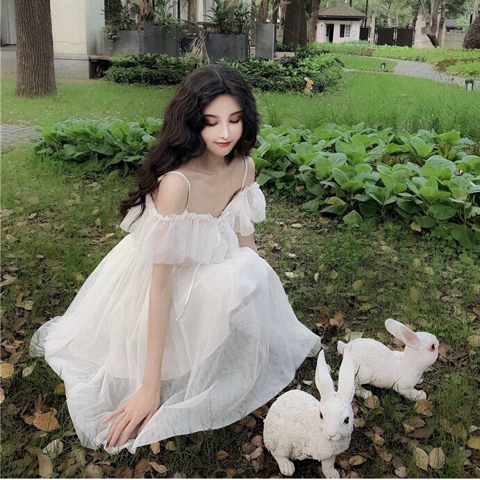 Đầm Nữ Hai Dây Công Chúa Voan Lưới From Dưới 55Kg Xinh Xắn-C70