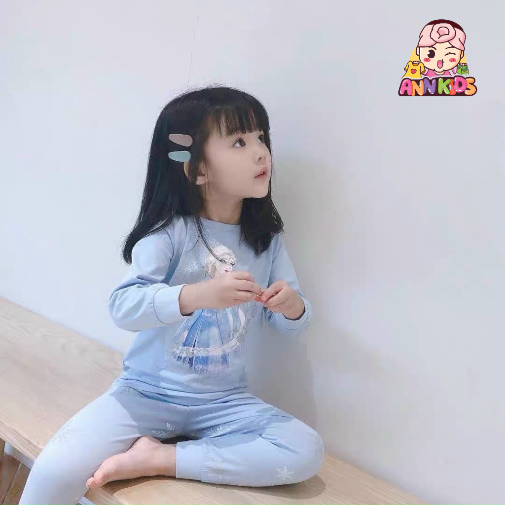 Bộ dài tay thu đông bé gái - Bộ dài tay Elsa xanh chất cotton cao cấp cho bé gái size 90-140