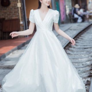 váy cưới, đầm maxi trắng dạ hội  ( Hàng thiết kế cao cấp)