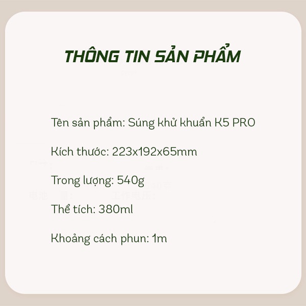 Súng Phun Khử Khuẩn K5 Pro Có Tia UV Dung Tích 380ml Chất Liệu Nhựa PP Siêu Bền
