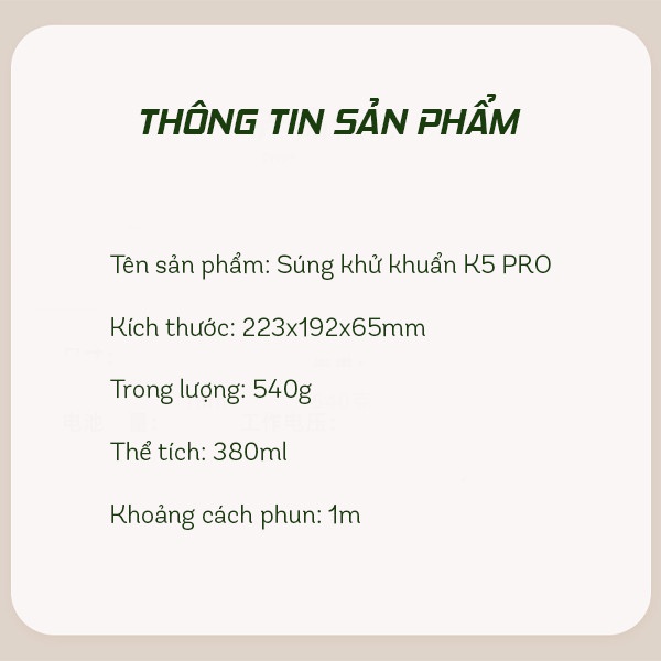 Súng Phun Khử Khuẩn Phun Sương Chất Liệu Nhựa PP Dung Tích 360ml Màu Trắng Máy Khử Khuẩn Có Tia UV K5 PRO